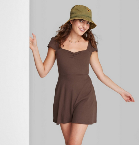Women's Cap Short Sleeve Fit & Flare Knit Skater Dress - Wild Fable™ Dark Brown