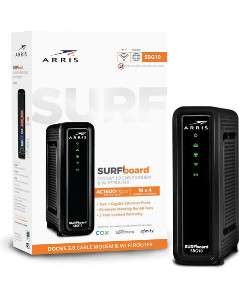 ARRIS Surfboard SBG10-RB DOCSIS 3.0 Cable Modem & AC1600 Dual Band Wi-Fi Router, Approved for Cox, Spectrum, Xfinity