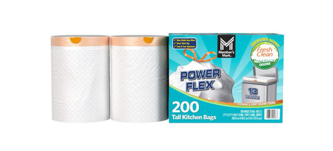Member's Mark Power Flex Tall
Kitchen Drawstring Trash Bags, Fresh Scent 13 gal., 200 ct.