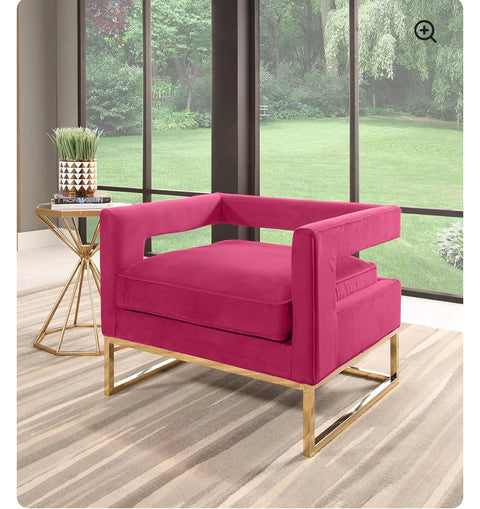 Abbyson Living Cromwell Velvet Armchair - Glam Design, Upholstered, Stainless Steel Base, Rose