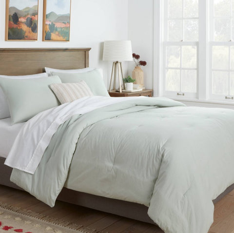 King Washed Cotton Sateen Comforter and Sham Set Sage - Threshold