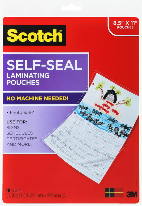 Scotch Self-Seal Laminating Pouches, 10 Pack, Letter Size (LS854-10G)