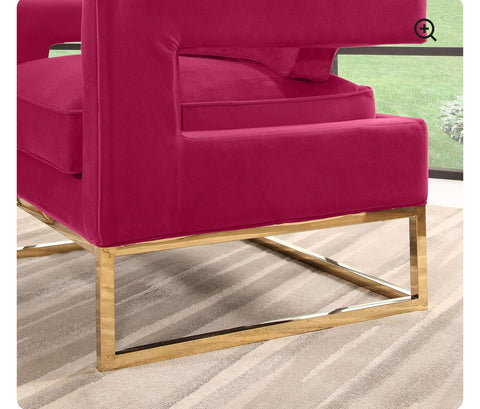Abbyson Living Cromwell Velvet Armchair - Glam Design, Upholstered, Stainless Steel Base, Rose