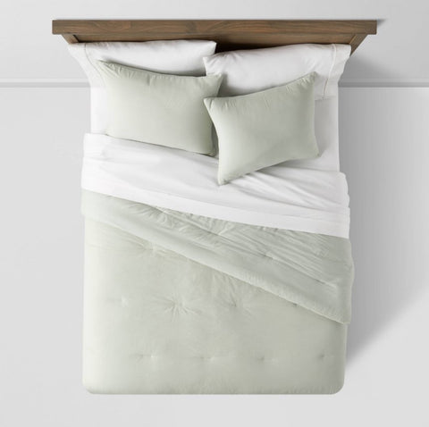 King Washed Cotton Sateen Comforter and Sham Set Sage - Threshold