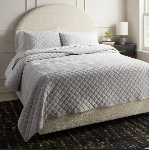 King Luxe Diamond Stitch Velvet Quilt Light Gray - Threshold