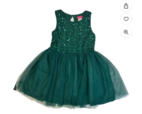 Zunie Girl Girl's Fit & Flare Special Occasion Mesh Skirting Holiday Dress (Green, XL (14/16))