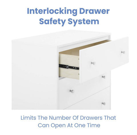 Delta Children Jordan 3 Drawer Dresser with Interlocking Drawers - Bianca White/Natural