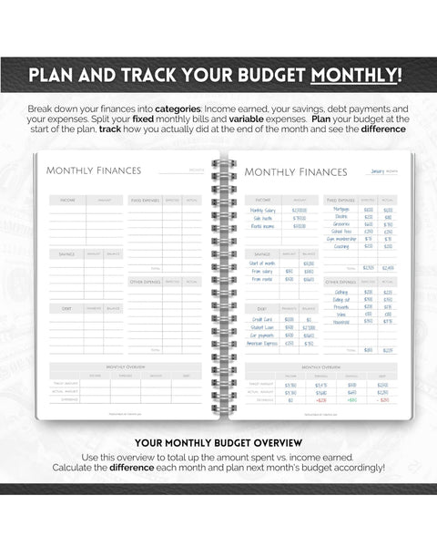 Budget Planner & Monthly Bill Organizer | Finance Budget Planner, Financial Savings, Debt, Income, Expenses, Spending & Bill Trackers - A5