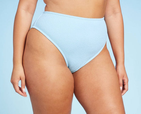 Women's Pucker Textured Mid Waist High Leg Cheeky Bikini Bottom - Wild Fable™ Light Blue 2X