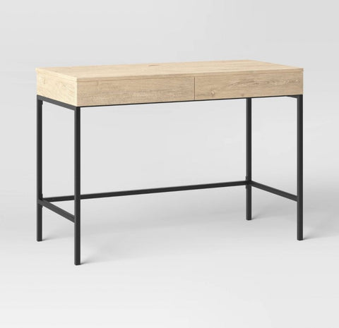 Target Furniture - Loring Wood Writing Desk with Drawers and Charging Station Oak - Threshold™