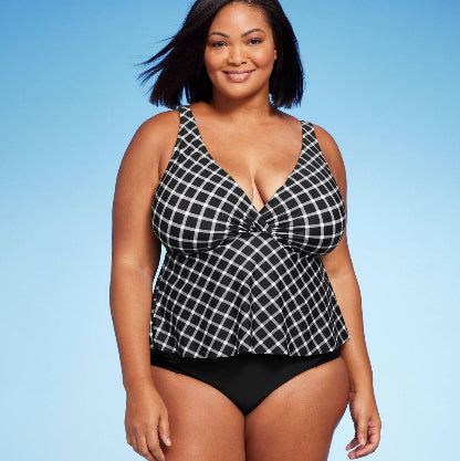 Women's V-Neck Gingham Cropped Tankini Top - Kona Sol™ Multi