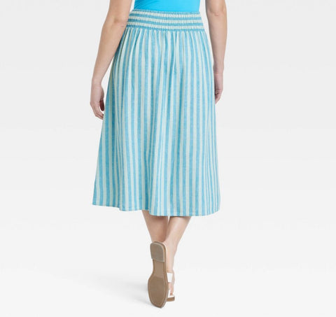 Women's Midi A-Line Skirt - A New Day™ Blue Striped M