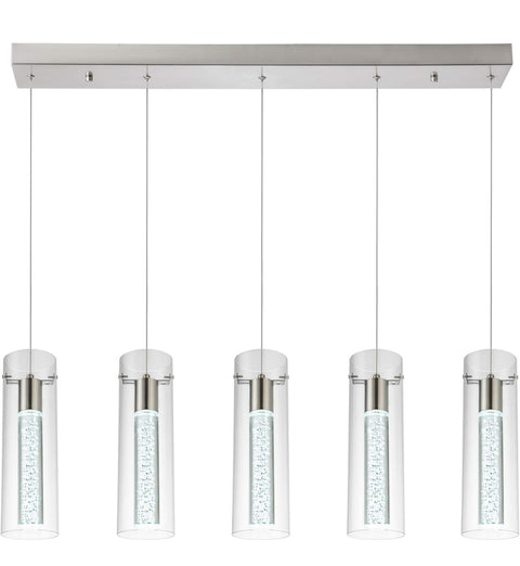 Modern Kitchen Lighting Pendant Fixtures 5-Light LED Pendant Ceiling Fixture Brushed Nickel Bubble Cylinder Pendant Light with Adjustable Length