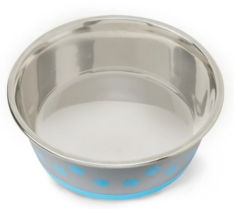 Vibrant Life Paw Print Stainless Steel Pet Bowl - Perfect for Dogs and Cats Varied Colors and Sizes