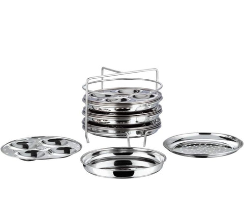 Vinod Cookware 202 Multi Pot With Idli And Dhokla Plate Silver Small, 7-Pieces