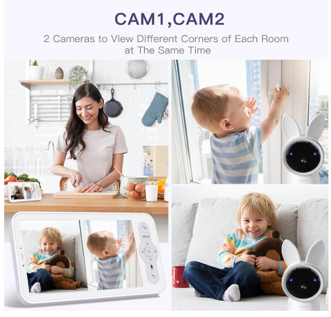 ARENTI Split-Screen Video Baby Monitor, Audio Monitor with Two 2K UHD WiFi Cameras