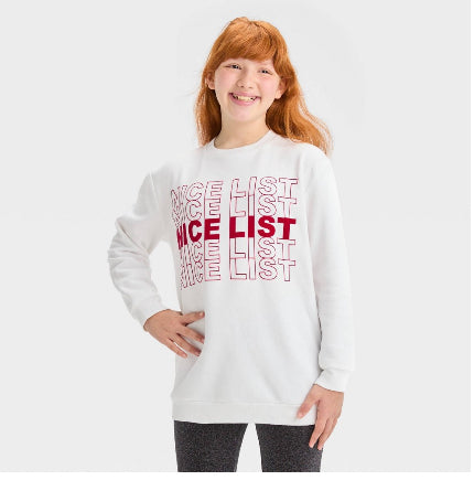 Girls' Oversized 'Nice List' Crewneck Sweatshirt - Art Class™ White M