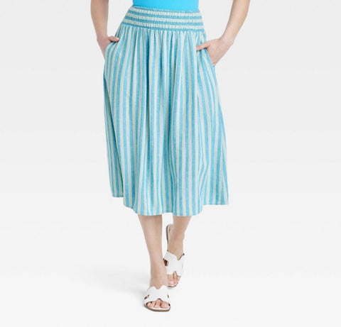 Women's Midi A-Line Skirt - A New Day™ Blue Striped M