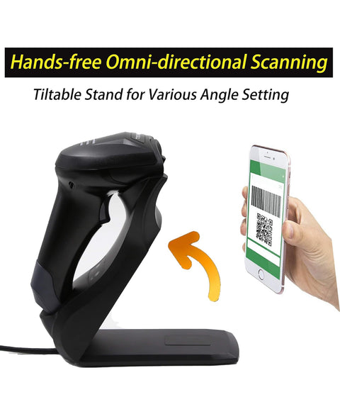 TEEMI QR Bluetooth 5.0 Barcode Scanner with Wall Mountable USB Charging Cradle Data Receiver, 1D 2D Wireless CMOS Screen Scanning PDF417 Data Matrix, Powerful Driver License Data Parsing