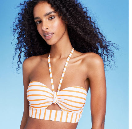 Women's Lightly Lined Tunneled Front Keyhole Bikini Top - Shade & Shore™ Orange 36B & Women's Side-Tab Medium Coverage Hipster Bikini Bottom - Kona Sol™ Black M Set