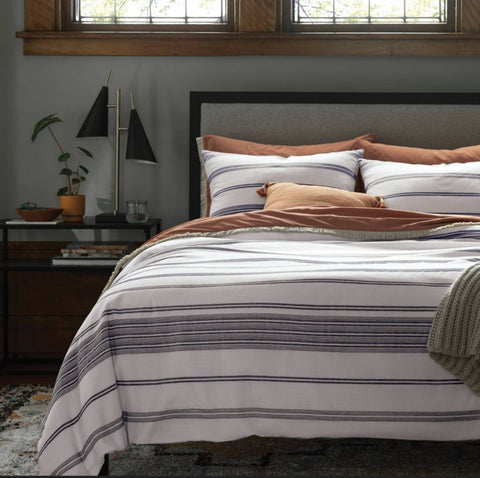 King Cotton Woven Stripe Duvet Cover & Sham Set White/Navy - Threshold