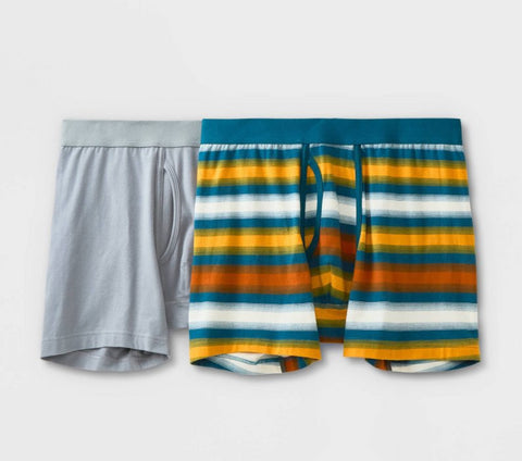 Men's Striped Boxer Briefs 2pk - Goodfellow & Co Teal - Size M