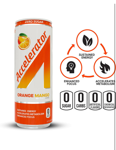 Accelerator Orange Mango Energy Drink, 12 fl oz can (Pack of 12)