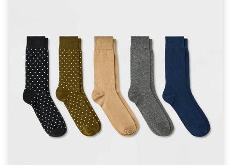 Men's Solid Dots Dress Socks 5pk - Goodfellow & Co™ Blue/Tan 7-12