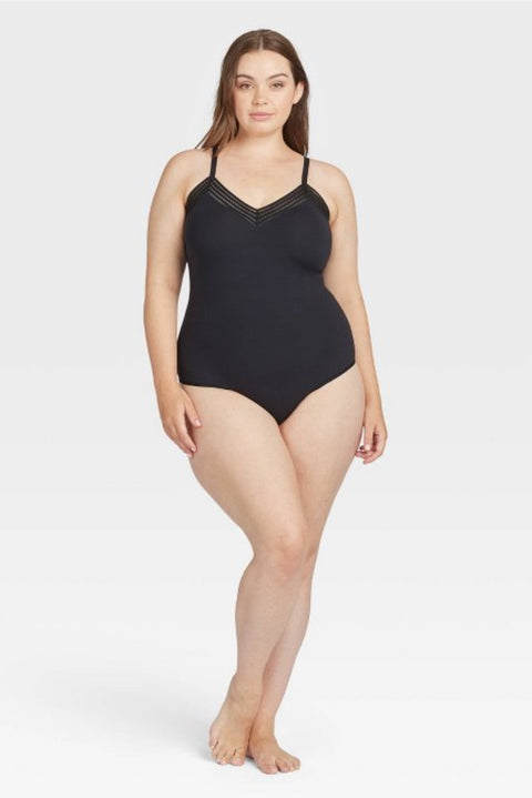 ASSETS by SPANX Women's Plus Size Lace Trim Thong Bodysuit - Black 1X