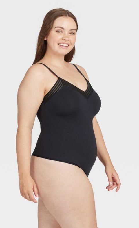 ASSETS by SPANX Women's Plus Size Lace Trim Thong Bodysuit - Black 1X