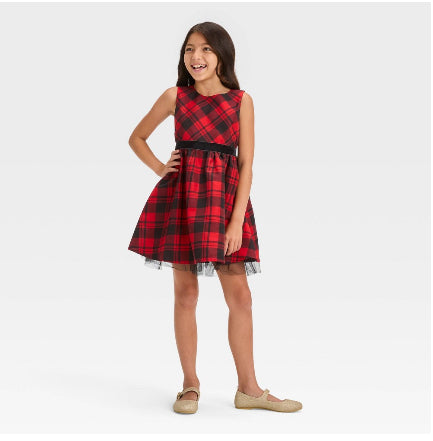 Girls' Sleeveless Plaid Dress - Cat & Jack™ Red Multiple Sizes