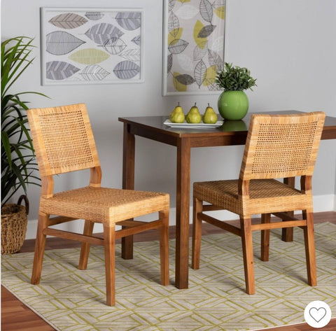 2pc Lesia Rattan and Wood Dining Chair Set Natural/Walnut - bali & pari: Mango Frame, No
Assembly Required