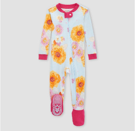Burt's Bees Baby® Baby Girls' Organic Cotton Tight Fit Footed Pajama - Light Blue multiple sizes