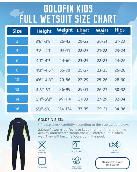 Kids Wetsuit for Boys Girls 3mm Neoprene Back Zip Wet Suits Toddler Youth