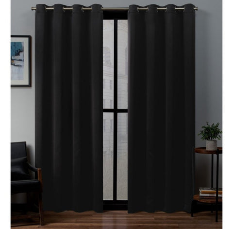 Set of 2 (84"x52") Sateen Woven Blackout Grommet Top Window Curtain Panel Black - Exclusive Home: Thermal Insulated, Room Darkening