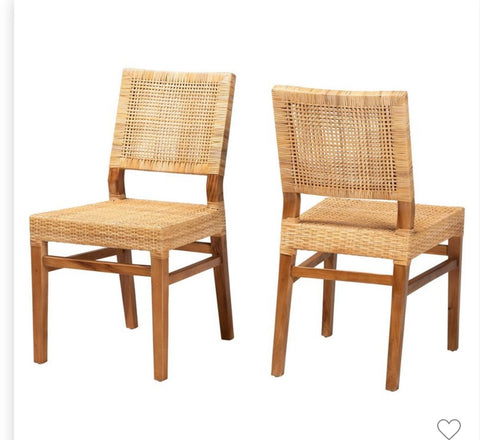 2pc Lesia Rattan and Wood Dining Chair Set Natural/Walnut - bali & pari: Mango Frame, No
Assembly Required