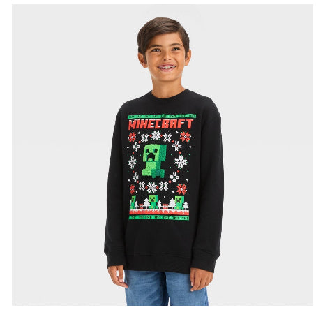 Boys' Minecraft Holiday Pullover Sweatshirt - Black
