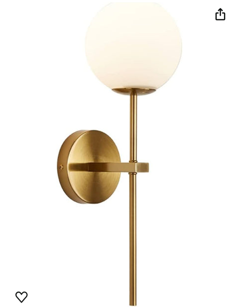 Pobllem Glass Globe Wall Mount Lamp 1-Light Gold Mid Century Modern Wall Sconces Light Fixture
