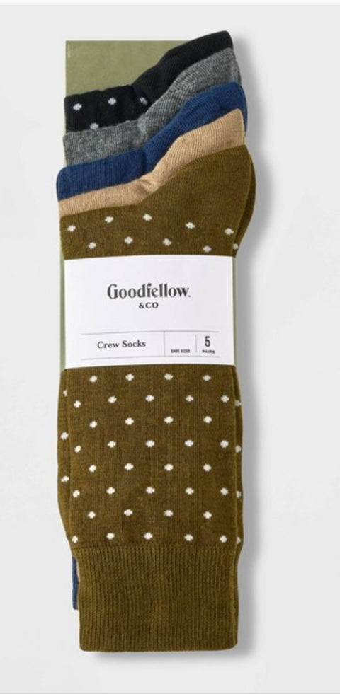 Men's Solid Dots Dress Socks 5pk - Goodfellow & Co™ Blue/Tan 7-12