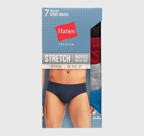 Hanes Premium Men's Stretch Comfort Soft Waistband Briefs 7pk - Blue/Black/ Gray M