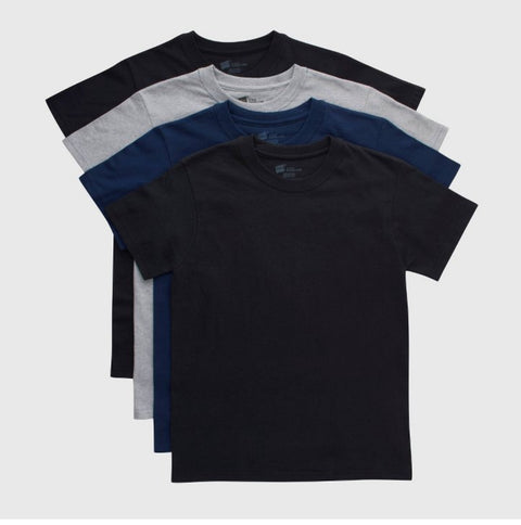 Hanes Boys' 4pk Crew Neck T-Undershirt- Black/Gray/Navy Blue L