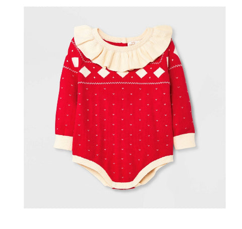 Baby Girls' Fair Isle Sweater Romper - Cat & Jack™ Red - Multiple Sizes