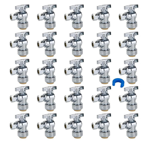 SUNGATOR 25-Pack Angle Stop Valve, Angle Water Shut Off Valve

1/2 x 3/8 Inch Compression, Toilet Water Valve, 1/4 Turn, No Lead

Brass Push to Connect Plumbing Fitting, Pushfit, PEX Pipe, Copper,
CPVC