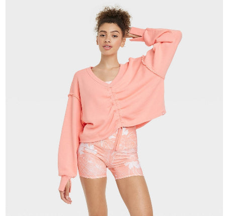 Women's Cinch Front Long Sleeve Top - JoyLab™ Coral Pink