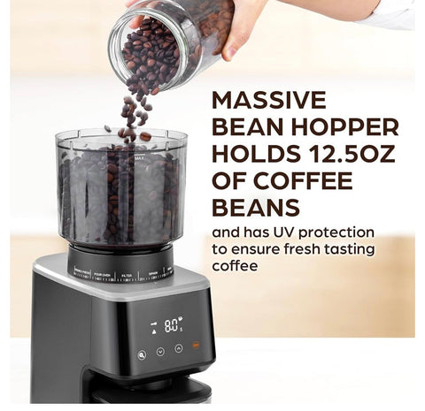 Zulay Adjustable Burr Coffee Grinder With Over 50 Precise Grind

Settings - Premium Espresso Grinder With Touch Screen & Anti-
Static Technology - Black/Silver