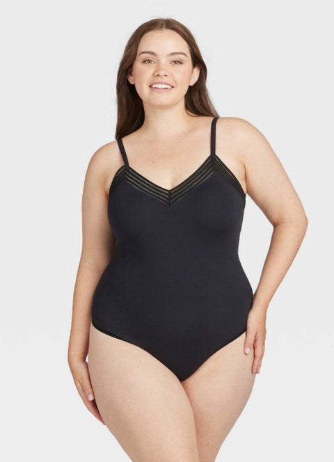 ASSETS by SPANX Women's Plus Size Lace Trim Thong Bodysuit - Black 1X