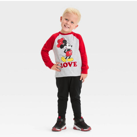 Toddler Boys' Mickey Mouse Valentine's Day Heart Balloons T-Shirt - Red/Gray 3T