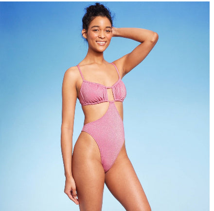 Women's Cut Out One Piece Swimsuit - Wild Fable™ Pink Lurex