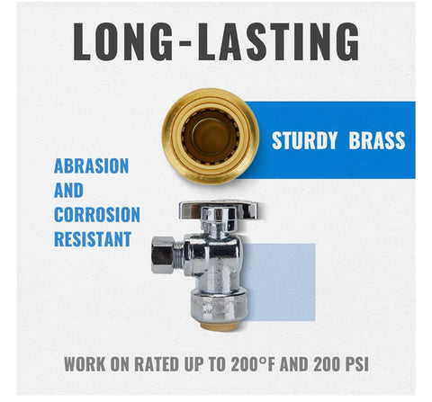 SUNGATOR 25-Pack Angle Stop Valve, Angle Water Shut Off Valve

1/2 x 3/8 Inch Compression, Toilet Water Valve, 1/4 Turn, No Lead

Brass Push to Connect Plumbing Fitting, Pushfit, PEX Pipe, Copper,
CPVC