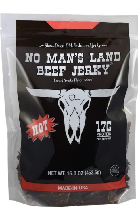 RCI Amazon Grocery - No Man’s Land HOT Beef Jerky High Protein Low Calorie Low Carb Beef Snack 16oz Bag